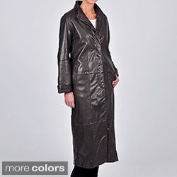 Tibor Design Women's New Zealand Lamb Leather Full Length Swing Coat with Button Closure