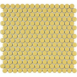SomerTile Penny 3/4-in Vintage Yellow Porcelain Mosaic Tile (Pack of 10) 12.25x12-in 