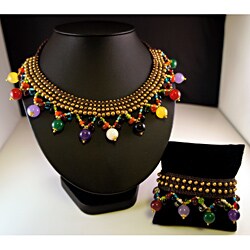 Handmade Multicolored Stones and Brass Beads Necklace and Bracelet Set (Thailand)