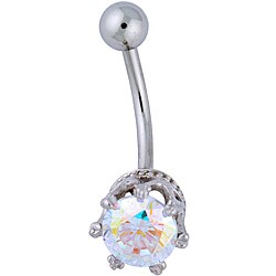 White cubic zirconia belly ring