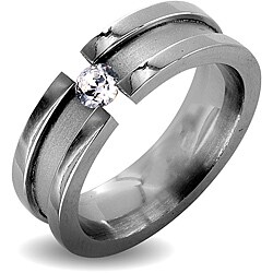 Polished Stainless Steel with Brushed Center and Crystal Stone