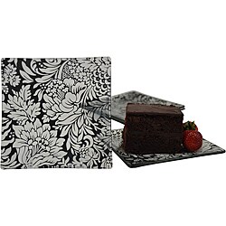 Black Typhoon Dahlia Tempered Glass 4-piece Dessert /Appetizer Plate Set