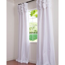White Ruched Header Faux Silk Taffeta 96-inch Curtain Panel