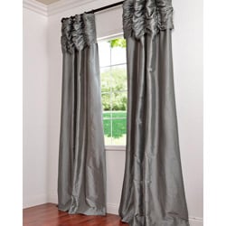Graphite Ruched Header Faux Silk Taffeta Curtain Panel 96-inch