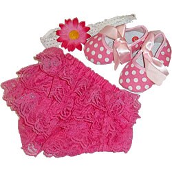 Custom Sewing Hot Pink Lace Petti Bloomers and Crib Shoes Set 