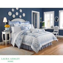 Laura Ashley 'Sophia' Full/Queen size White/Blue 3-Piece Duvet Cover Set