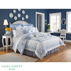 Laura Ashley 'Sophia' White/Blue Twin 2-Piece Duvet Cover Set