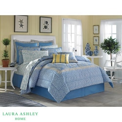 Laura Ashley 'Prescot' Blue/Yellow 3-Piece Full/Queen Duvet Cover Set