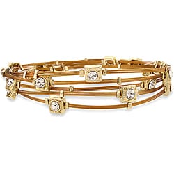 Goldtone Copper Colored Wire and Crystal Bangle Set