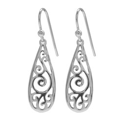 Sterling Silver Filigree Teardrop Dangle Earrings