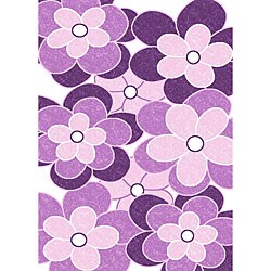Harmony Flowers Purple Hand Carved Rug (7'10 x 9'10)