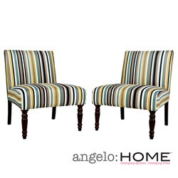 angelo:HOME Bradstreet Shoreline Stripe Blue Upholstered Armless Chair (Set of 2)