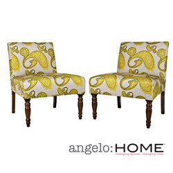 angelo:HOME Bradstreet Modern Lemongrass Paisley Upholstered Armless Chair (Set of 2)