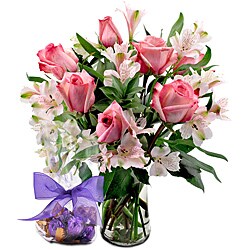 Sweets in Bloom Easter Harmony Rose Bouquet with Godiva Chocolate Truffles