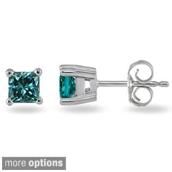 14k White Gold Blue Diamond Solitaire Earrings