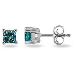 14k White Gold 3/8ct TDW Blue Diamond Solitaire Earrings