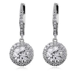 Sterling Silver Clear Cubic Zirconia Round Drop Earrings