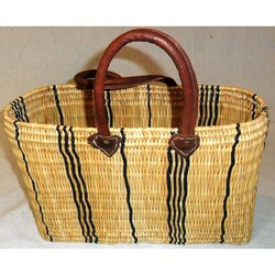 Straw and Leather Purple Double Stripe Tote (Morocco)