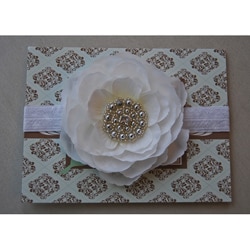 Hand-beaded Silver Pearl and White Rosette Headband