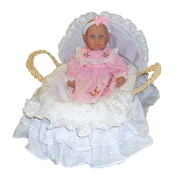 Bellini Baby in Pink Eyelit Dress and Corn Husk Basket
