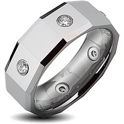 Men's Tungsten Carbide Cubic Zirconia Square Faceted Ring (8 mm)