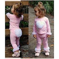 Mia Belle Baby Baby/Toddler Pink Ruffled Heart Holiday Outifit