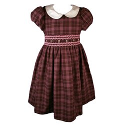 Rare Editions Brown Pink Smocked Plaid Dress