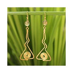Gold Overlay 'Immortal' Rutile Quartz Dangle Earrings (Thailand)