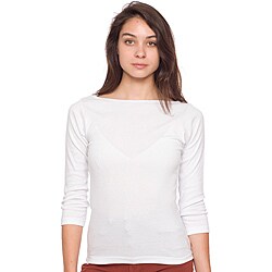 American Apparel Women's White Baby Rib 3/4-length Sleeve Boat Neck Top