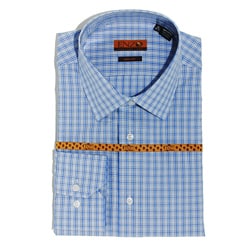 Enzo Tovare Men's Blue Windowpane Cotton Dress Shirt