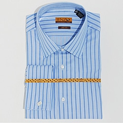 Enzo Tovare Men's Blue Stripe Cotton French-Cuff Dress Shirt