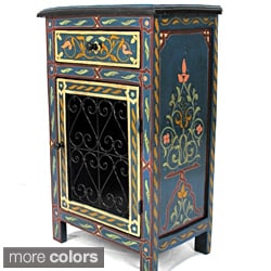 Handpainted Green Arabesque Wooden Storage/End Table (Morocco)