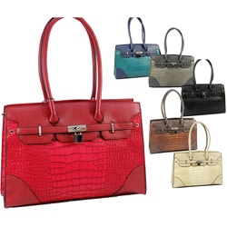 Dasein Faux Leather Croco Embossed Satchel