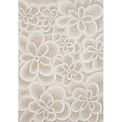 Handmade Bleach Tan Flowers New Zealand Wool Rug (8'x10')