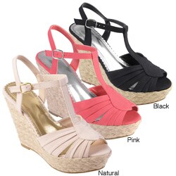 Journee Collection Women's 'Booster' Peep Toe T-strap Wedge