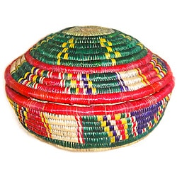 Multi-colored Circular Lid Basket (Ethiopia)