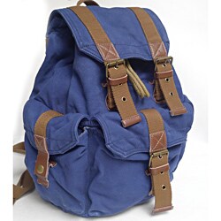 'Junket' 16-inch Blue Washed Cotton Canvas Backpack