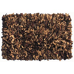 Handwoven Premium Leather Brown/Tan Shag Area Rug (21