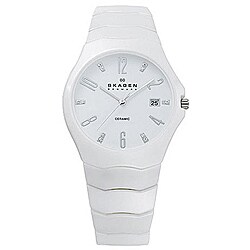 Skagen Denmark Women's Large White Ceramic Watch with Date