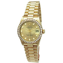 Pre-owned Rolex Women's 18k Yellow Gold Oyster Perpetual Datejust Watch
