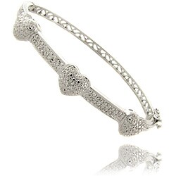 Sterling Silver Diamond Accent 3-heart Bangle Bracelet