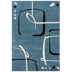Hand-Tufted Blue Wool Rug (3'6 x 5'6)
