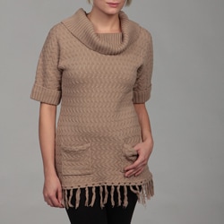 Premise Women's Beige Cuffed Ribbed Short-sleeve Sweater FINAL SALE