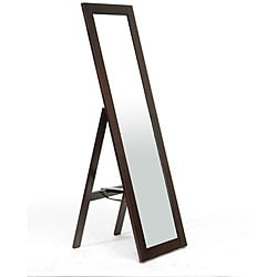 Lund Dark Brown Wood Modern Mirror with Built-In Stand