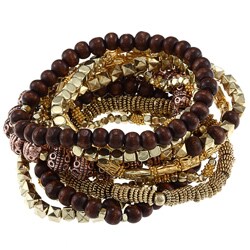 Cam & Zooey Goldtone Glass and Wood Bead Bracelets (Set of 11)