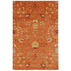Hand-Tufted Orange/ Red Floral Wool Area Rug (3'6 x 5'6)