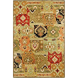 Hand-Tufted Green/ Red Oriental Wool Area Rug (3' 6 x 5' 6)