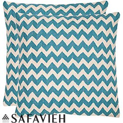 Zig-Zag 22-inch Embroidered Blue Decorative Pillows (Set of 2)