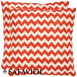 Zig-Zag 18-inch Embroidered Orange Decorative Pillows (Set of 2)