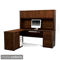Bestar Prestige Plus L-shaped Workstation with Hutch and Dual Full Pedestals